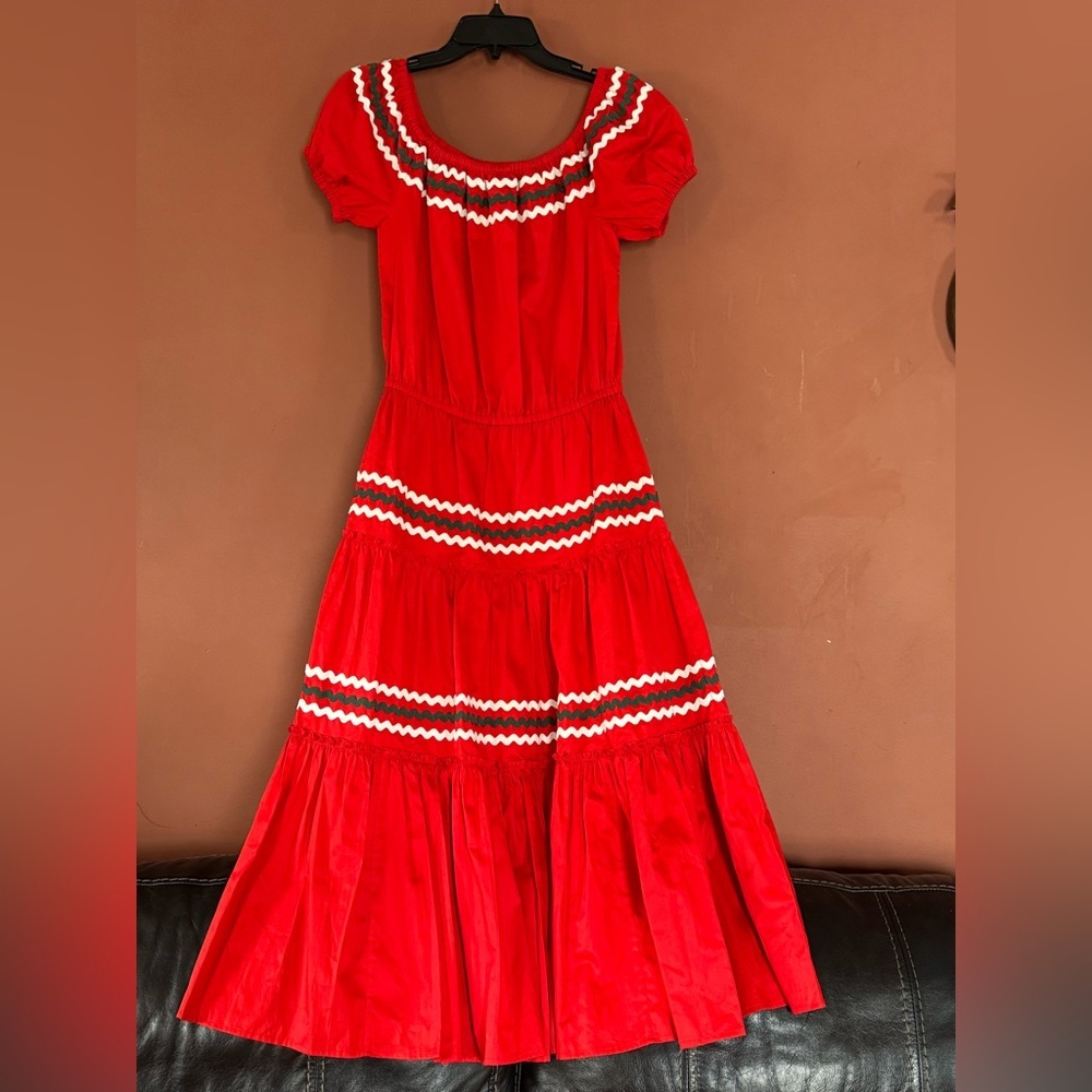 Tory Burch Red Tiered Peasant Dress Size XS - Picture 2 of 11